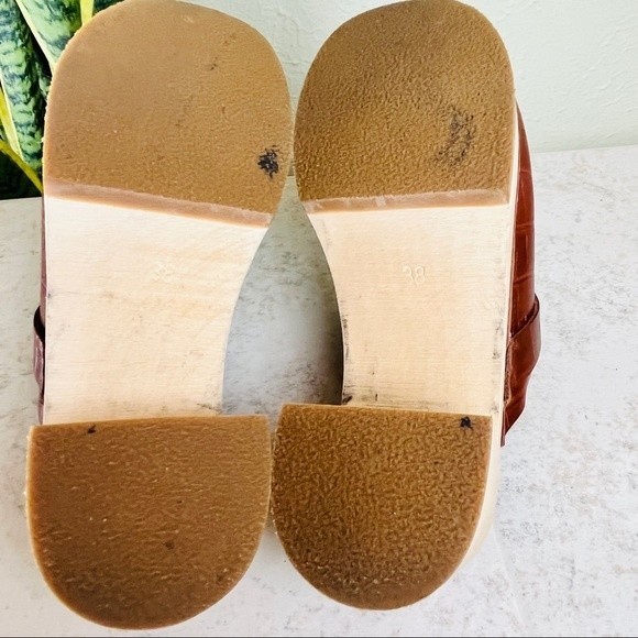 SWEDISH HASBEENS Brown Leather Croc Platform Mules Clogs Sandals Shoes 38 8 8.5 - Picture 11 of 11